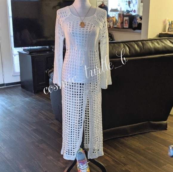 Sale! 1 LEFT! New Crochet Knit Hollow Out Beach Swim Dress Cover Up Kaftan - Picture 3 of 11
